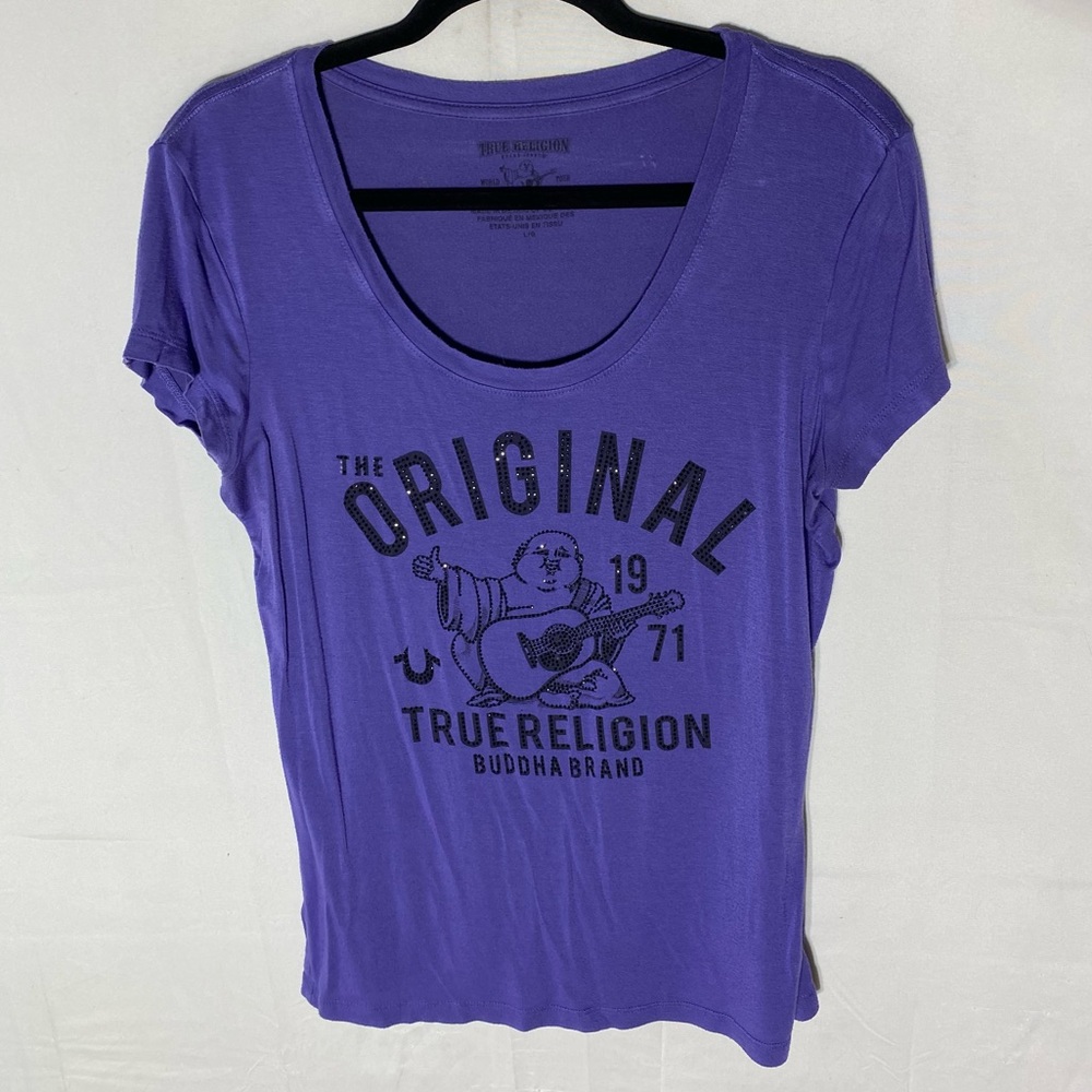 Vintage Y2K True Religion Purple Graphic Tee L